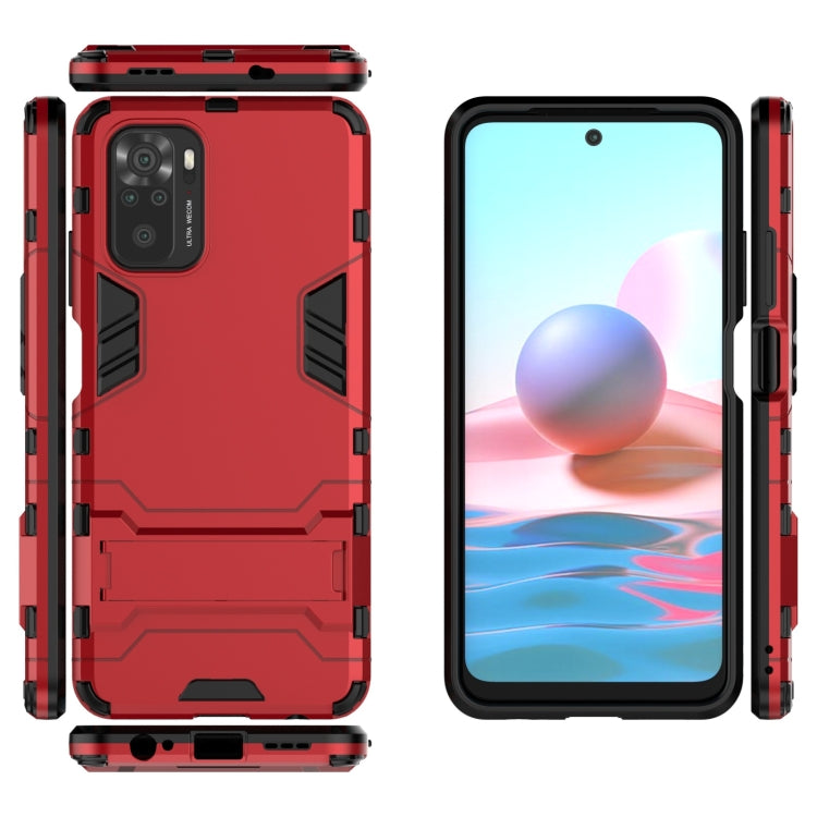 For Xiaomi Redmi Note 10 4G Shockproof PC + TPU Protective Case with Hidden Holder(Red) - Xiaomi Cases by buy2fix | Online Shopping UK | buy2fix
