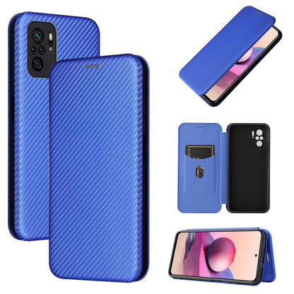 For Xiaomi Redmi Note 10 Carbon Fiber Texture Horizontal Flip TPU + PC + PU Leather Case with Card Slot(Blue) - Xiaomi Cases by buy2fix | Online Shopping UK | buy2fix