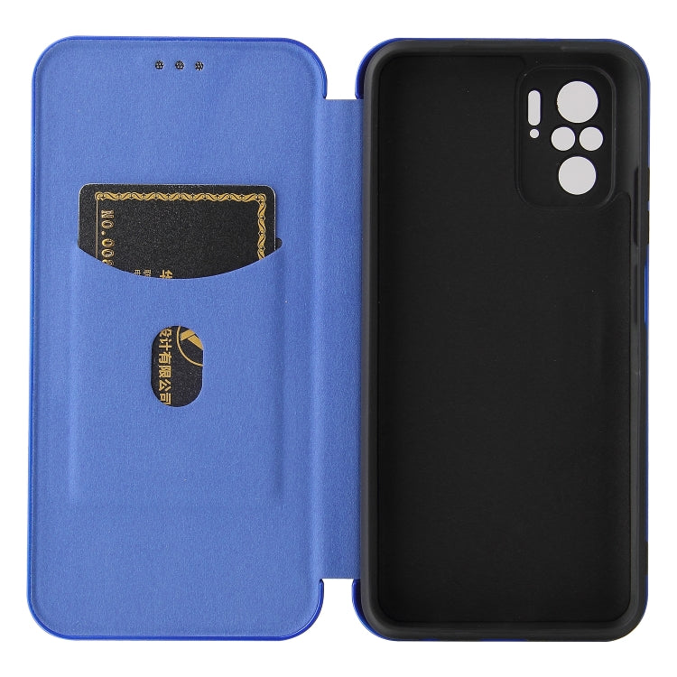 For Xiaomi Redmi Note 10 Carbon Fiber Texture Horizontal Flip TPU + PC + PU Leather Case with Card Slot(Blue) - Xiaomi Cases by buy2fix | Online Shopping UK | buy2fix
