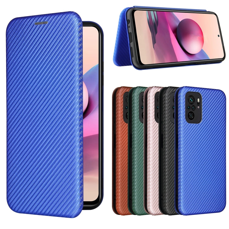 For Xiaomi Redmi Note 10 Carbon Fiber Texture Horizontal Flip TPU + PC + PU Leather Case with Card Slot(Blue) - Xiaomi Cases by buy2fix | Online Shopping UK | buy2fix