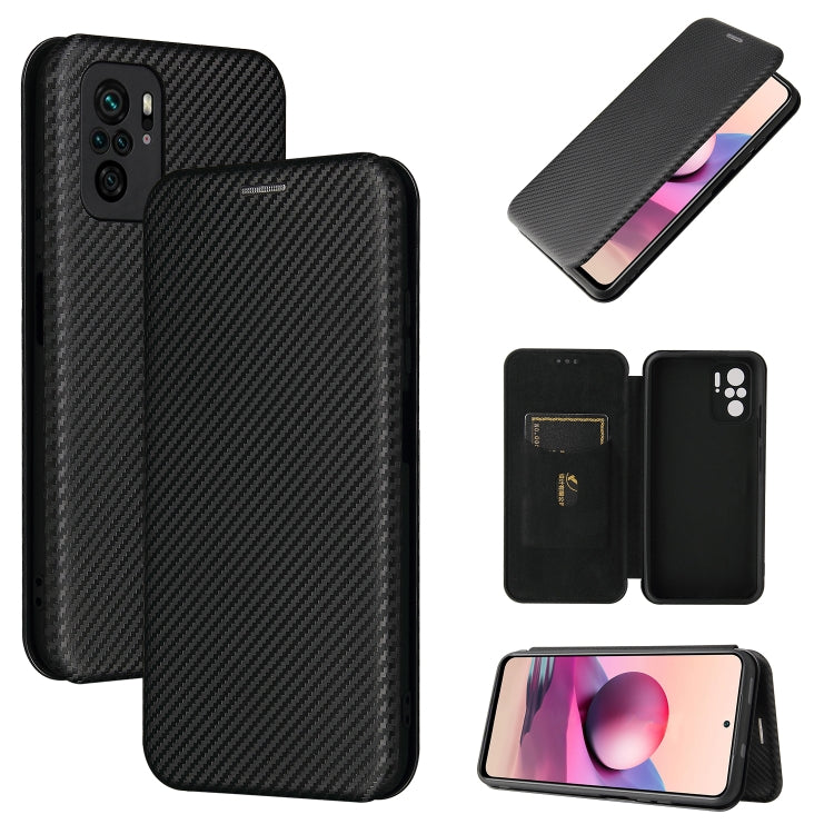 For Xiaomi Redmi Note 10S Carbon Fiber Texture Horizontal Flip TPU + PC + PU Leather Case with Card Slot(Black) - Xiaomi Cases by buy2fix | Online Shopping UK | buy2fix