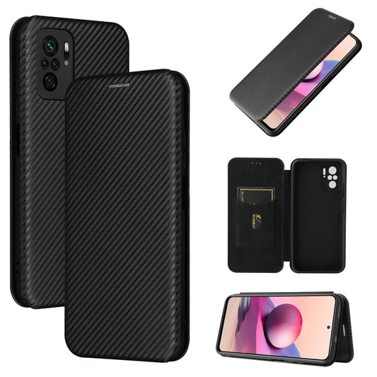 For Xiaomi Redmi Note 10S Carbon Fiber Texture Horizontal Flip TPU + PC + PU Leather Case with Card Slot(Black) - Xiaomi Cases by buy2fix | Online Shopping UK | buy2fix