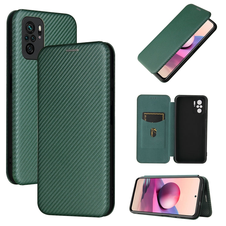 For Xiaomi Redmi Note 10S Carbon Fiber Texture Horizontal Flip TPU + PC + PU Leather Case with Card Slot(Green) - Xiaomi Cases by buy2fix | Online Shopping UK | buy2fix