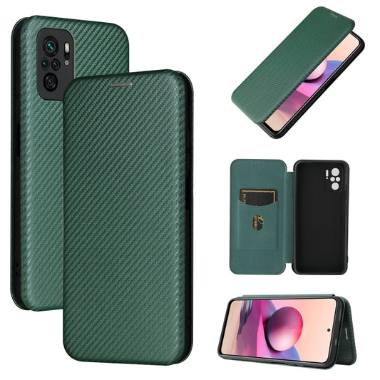 For Xiaomi Redmi Note 10S Carbon Fiber Texture Horizontal Flip TPU + PC + PU Leather Case with Card Slot(Green) - Xiaomi Cases by buy2fix | Online Shopping UK | buy2fix