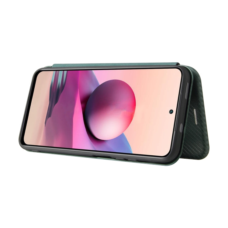 For Xiaomi Redmi Note 10S Carbon Fiber Texture Horizontal Flip TPU + PC + PU Leather Case with Card Slot(Green) - Xiaomi Cases by buy2fix | Online Shopping UK | buy2fix