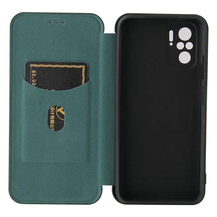 For Xiaomi Redmi Note 10S Carbon Fiber Texture Horizontal Flip TPU + PC + PU Leather Case with Card Slot(Green) - Xiaomi Cases by buy2fix | Online Shopping UK | buy2fix