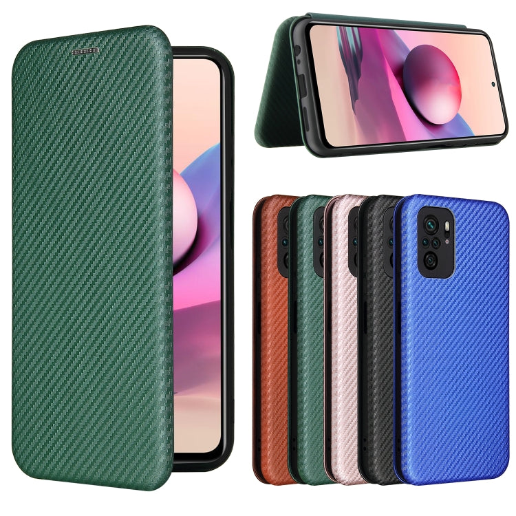 For Xiaomi Redmi Note 10S Carbon Fiber Texture Horizontal Flip TPU + PC + PU Leather Case with Card Slot(Green) - Xiaomi Cases by buy2fix | Online Shopping UK | buy2fix
