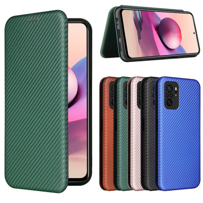 For Xiaomi Redmi Note 10S Carbon Fiber Texture Horizontal Flip TPU + PC + PU Leather Case with Card Slot(Green) - Xiaomi Cases by buy2fix | Online Shopping UK | buy2fix