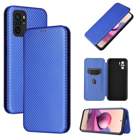 For Xiaomi Redmi Note 10 Pro Carbon Fiber Texture Horizontal Flip TPU + PC + PU Leather Case with Card Slot(Blue) - Xiaomi Cases by buy2fix | Online Shopping UK | buy2fix