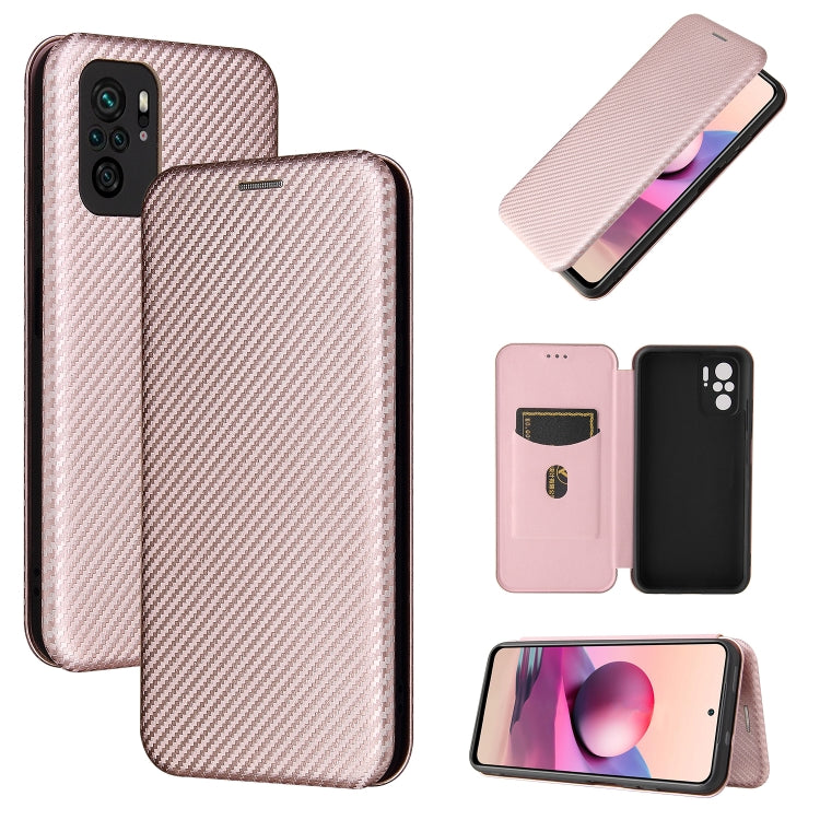 For Xiaomi Redmi Note 10 Pro Carbon Fiber Texture Horizontal Flip TPU + PC + PU Leather Case with Card Slot(Pink) - Xiaomi Cases by buy2fix | Online Shopping UK | buy2fix
