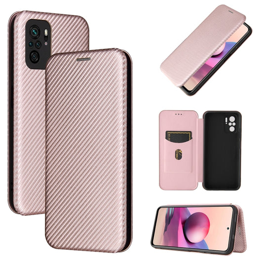 For Xiaomi Redmi Note 10 Pro Carbon Fiber Texture Horizontal Flip TPU + PC + PU Leather Case with Card Slot(Pink) - Xiaomi Cases by buy2fix | Online Shopping UK | buy2fix