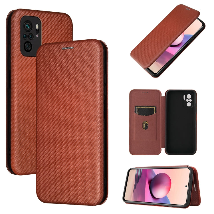 For Xiaomi Redmi Note 10 Pro Carbon Fiber Texture Horizontal Flip TPU + PC + PU Leather Case with Card Slot(Brown) - Xiaomi Cases by buy2fix | Online Shopping UK | buy2fix