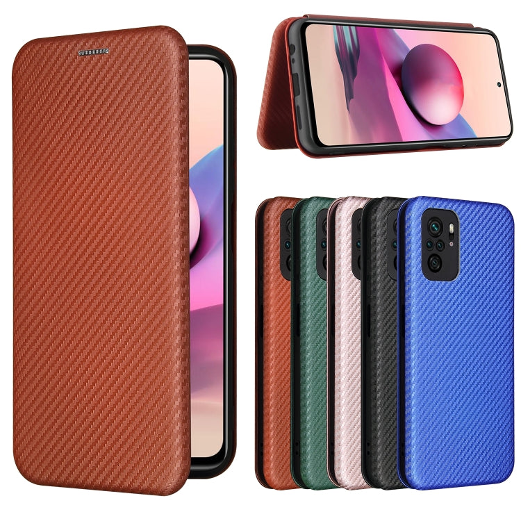 For Xiaomi Redmi Note 10 Pro Carbon Fiber Texture Horizontal Flip TPU + PC + PU Leather Case with Card Slot(Brown) - Xiaomi Cases by buy2fix | Online Shopping UK | buy2fix