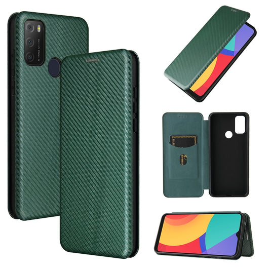 For alcatel 1S (2021) Carbon Fiber Texture Horizontal Flip TPU + PC + PU Leather Case with Card Slot(Green) - Alcatel Cases by buy2fix | Online Shopping UK | buy2fix