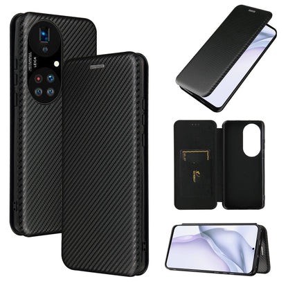 For Huawei P50 Pro Carbon Fiber Texture Horizontal Flip TPU + PC + PU Leather Case with Card Slot(Black) - Huawei Cases by buy2fix | Online Shopping UK | buy2fix