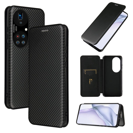 For Huawei P50 Pro Carbon Fiber Texture Horizontal Flip TPU + PC + PU Leather Case with Card Slot(Black) - Huawei Cases by buy2fix | Online Shopping UK | buy2fix