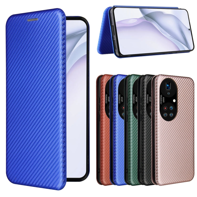 For Huawei P50 Pro Carbon Fiber Texture Horizontal Flip TPU + PC + PU Leather Case with Card Slot(Blue) - Huawei Cases by buy2fix | Online Shopping UK | buy2fix
