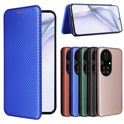 For Huawei P50 Pro Carbon Fiber Texture Horizontal Flip TPU + PC + PU Leather Case with Card Slot(Blue) - Huawei Cases by buy2fix | Online Shopping UK | buy2fix