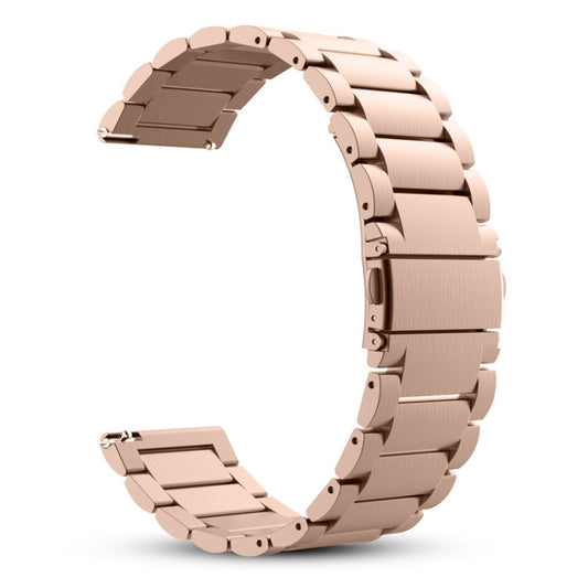 20mm Three Flat Buckle Stainless Steel Replacement Watchband for Samsung Galaxy Watch Active 2 / Amazfit GTS 2(Rose Gold) - Watch Bands by buy2fix | Online Shopping UK | buy2fix