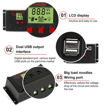 PWM Solar Controller 12V / 24V Lithium Battery Charging Photovoltaic Panel Charging Street Light Controller with Dual USB Output, Model:CPLS-30A - Others by buy2fix | Online Shopping UK | buy2fix