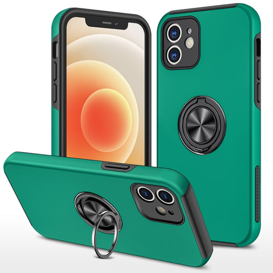 For iPhone 12 mini Magnetic Ring Kickstand Shockproof Phone Case (Dark Green) - iPhone 12 mini Cases by buy2fix | Online Shopping UK | buy2fix