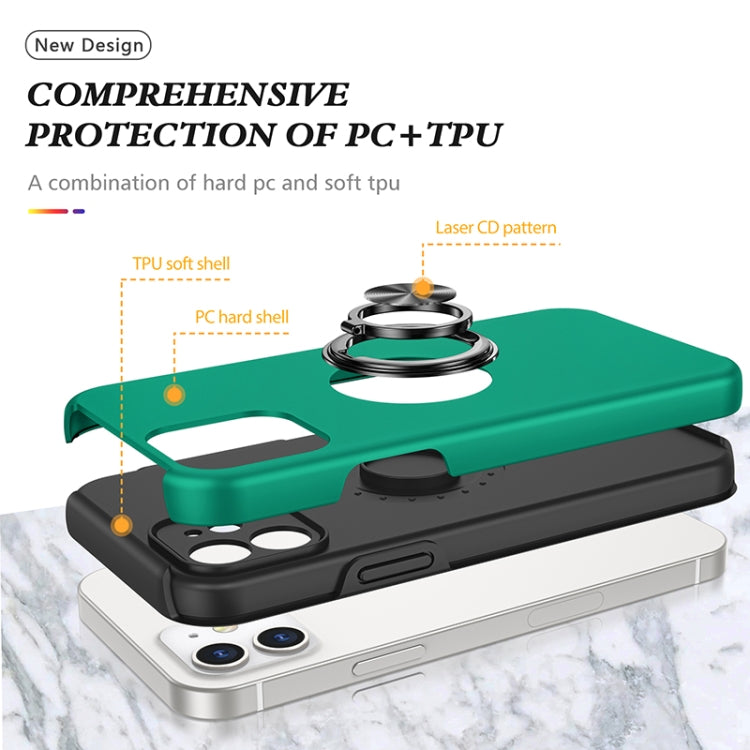 For iPhone 12 mini Magnetic Ring Kickstand Shockproof Phone Case (Dark Green) - iPhone 12 mini Cases by buy2fix | Online Shopping UK | buy2fix