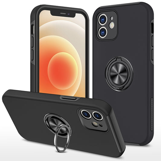 For iPhone 12 Magnetic Ring Kickstand Shockproof Phone Case(Black) - iPhone 12 / 12 Pro Cases by buy2fix | Online Shopping UK | buy2fix