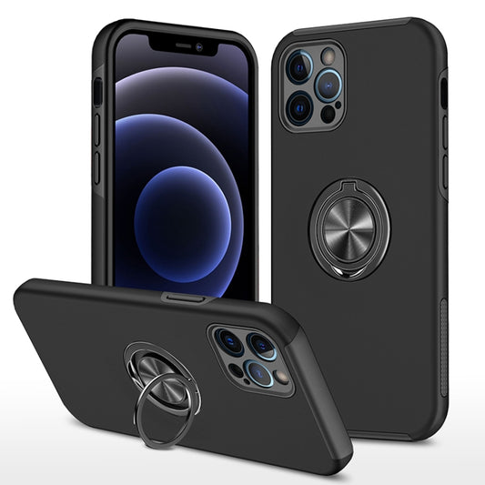 For iPhone 12 Pro Magnetic Ring Kickstand Shockproof Phone Case(Black) - iPhone 12 / 12 Pro Cases by buy2fix | Online Shopping UK | buy2fix