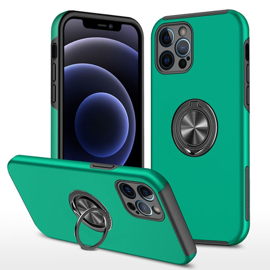 For iPhone 12 Pro Magnetic Ring Kickstand Shockproof Phone Case(Dark Green) - iPhone 12 / 12 Pro Cases by buy2fix | Online Shopping UK | buy2fix