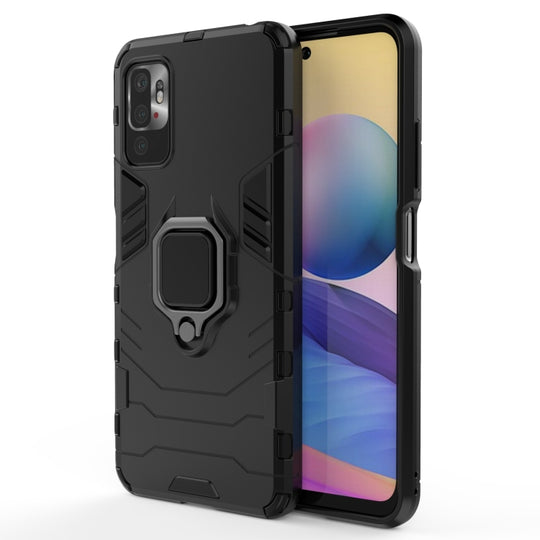 For Xiaomi Redmi Note 10 5G Shockproof PC + TPU Protective Case with Magnetic Ring Holder(Black)