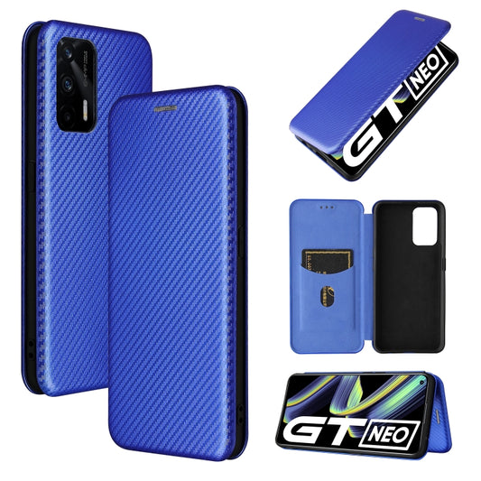 For OPPO Realme GT 5G Carbon Fiber Texture Horizontal Flip TPU + PC + PU Leather Case with Card Slot(Blue) - Realme Cases by buy2fix | Online Shopping UK | buy2fix