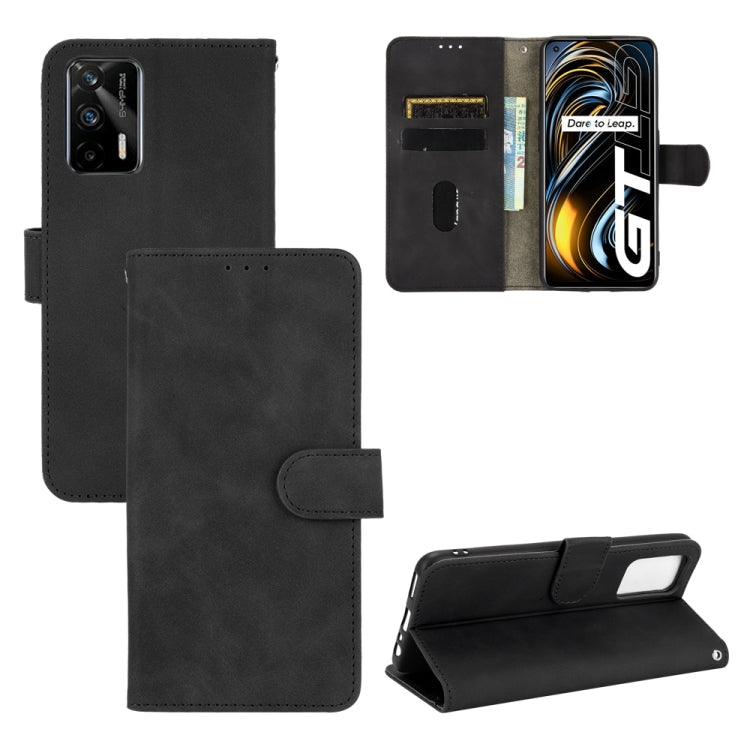 For OPPO Realme GT 5G Solid Color Skin Feel Magnetic Buckle Horizontal Flip PU Leather Case with Holder & Card Slots & Wallet(Black) - Realme Cases by buy2fix | Online Shopping UK | buy2fix