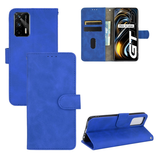 For OPPO Realme GT 5G Solid Color Skin Feel Magnetic Buckle Horizontal Flip PU Leather Case with Holder & Card Slots & Wallet(Blue) - Realme Cases by buy2fix | Online Shopping UK | buy2fix