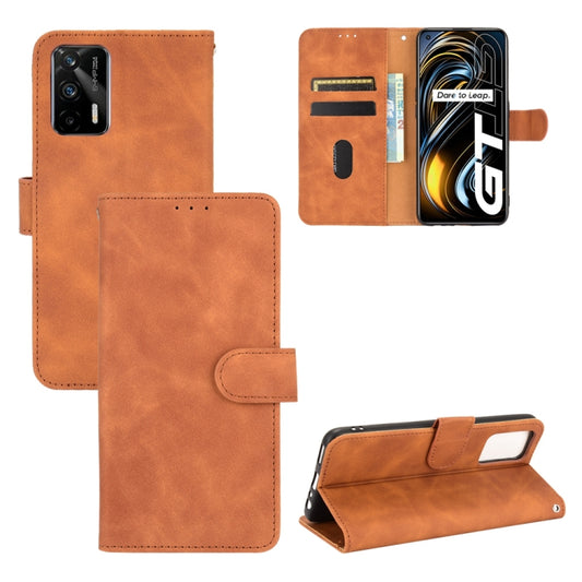 For OPPO Realme GT 5G Solid Color Skin Feel Magnetic Buckle Horizontal Flip PU Leather Case with Holder & Card Slots & Wallet(Brown) - Realme Cases by buy2fix | Online Shopping UK | buy2fix