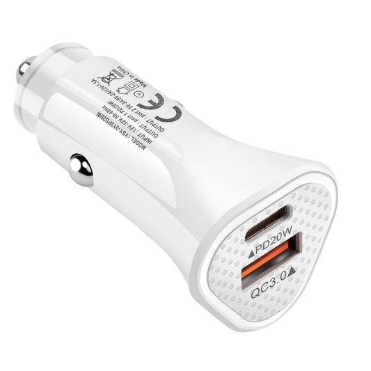 YSY-313PD30W QC3.0 USB + PD 30W USB-C / Type-C Triangle Dual Ports Fast Charging Car Charger(White) - Car Charger by buy2fix | Online Shopping UK | buy2fix