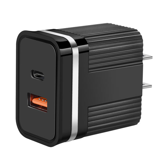 RSY USB + USB-C / Type-C Dual Ports Fast Charging Travel Charger, US Plug(Black) - USB Charger by buy2fix | Online Shopping UK | buy2fix
