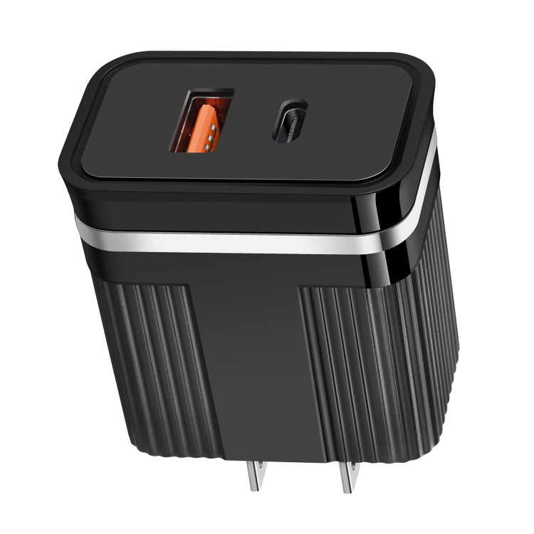 RSY USB + USB-C / Type-C Dual Ports Fast Charging Travel Charger, US Plug(Black) - USB Charger by buy2fix | Online Shopping UK | buy2fix