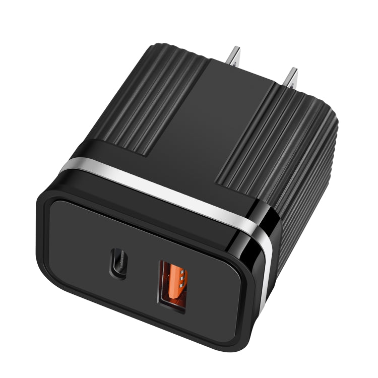 RSY USB + USB-C / Type-C Dual Ports Fast Charging Travel Charger, US Plug(Black) - USB Charger by buy2fix | Online Shopping UK | buy2fix