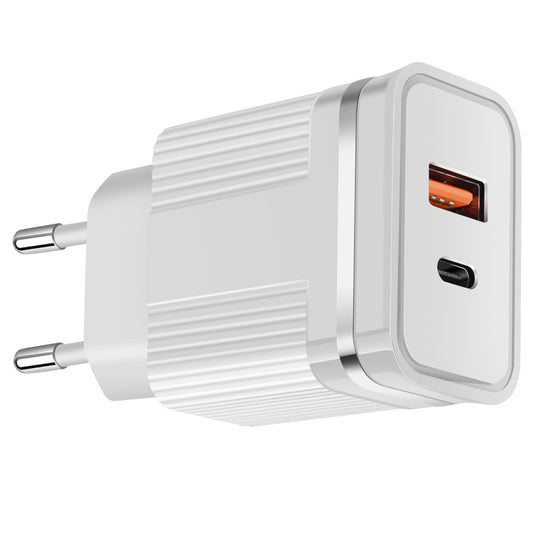 RSY USB + USB-C / Type-C Dual Ports Fast Charging Travel Charger, EU Plug(White) - USB Charger by buy2fix | Online Shopping UK | buy2fix