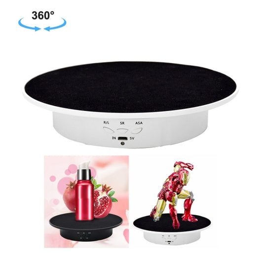20cm USB Electric Rotating Turntable Display Stand Video Shooting Props Turntable for Photography, Load: 8kg(White Base Black Velvet) -  by buy2fix | Online Shopping UK | buy2fix