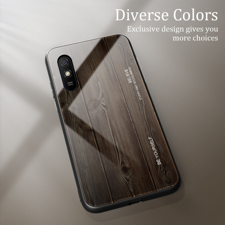 For Xiaomi Redmi 9A Wood Grain Tempered Glass + TPU Shockproof Case(M01) - Xiaomi Cases by buy2fix | Online Shopping UK | buy2fix