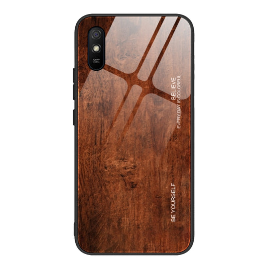 For Xiaomi Redmi 9A Wood Grain Tempered Glass + TPU Shockproof Case(M02)