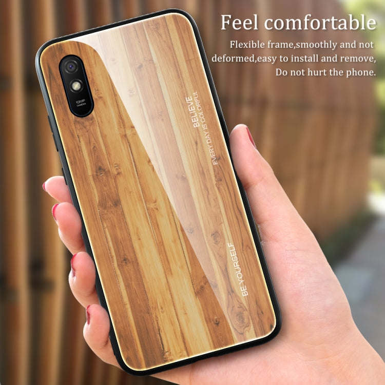 For Xiaomi Redmi 9A Wood Grain Tempered Glass + TPU Shockproof Case(M05) - Xiaomi Cases by buy2fix | Online Shopping UK | buy2fix