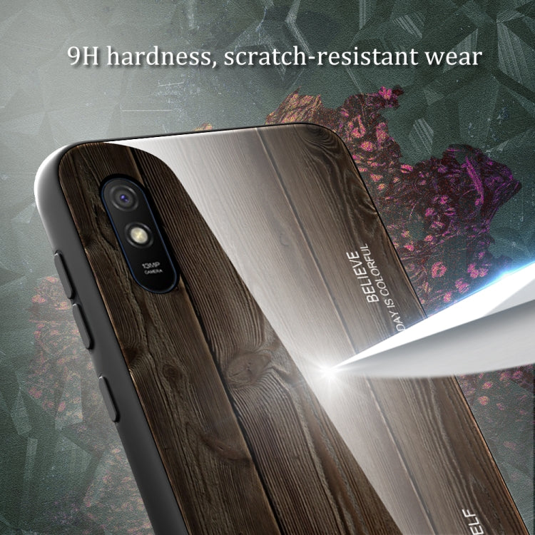 For Xiaomi Redmi 9A Wood Grain Tempered Glass + TPU Shockproof Case(M05) - Xiaomi Cases by buy2fix | Online Shopping UK | buy2fix