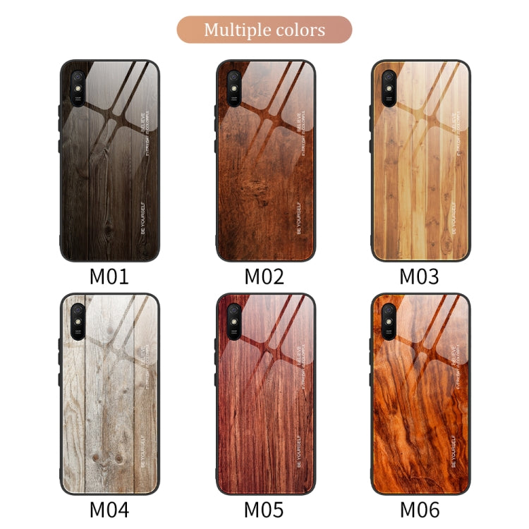 For Xiaomi Redmi 9A Wood Grain Tempered Glass + TPU Shockproof Case(M05) - Xiaomi Cases by buy2fix | Online Shopping UK | buy2fix