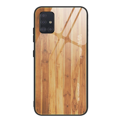 For Samsung Galaxy A51 Wood Grain Tempered Glass + TPU Shockproof Case(M03) by buy2fix
