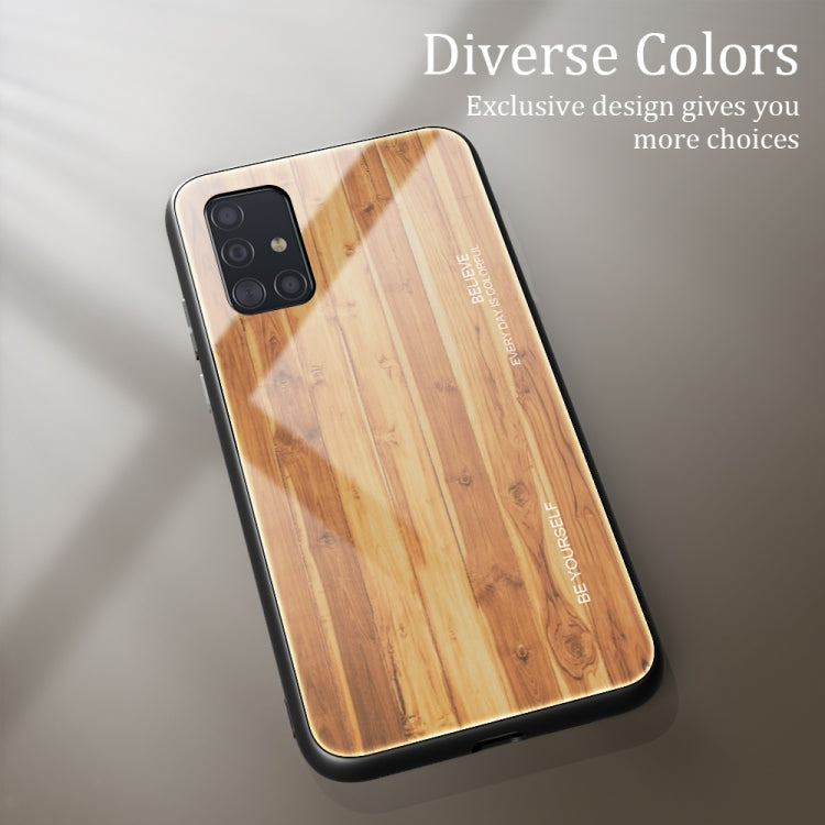 For Samsung Galaxy A51 Wood Grain Tempered Glass + TPU Shockproof Case(M03) by buy2fix