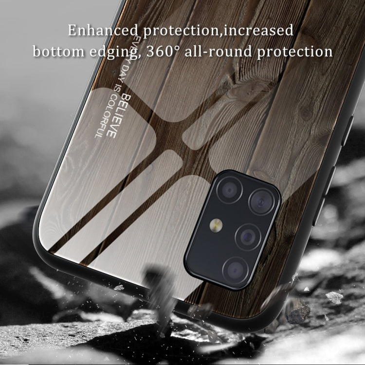 For Samsung Galaxy A51 Wood Grain Tempered Glass + TPU Shockproof Case(M06) by buy2fix