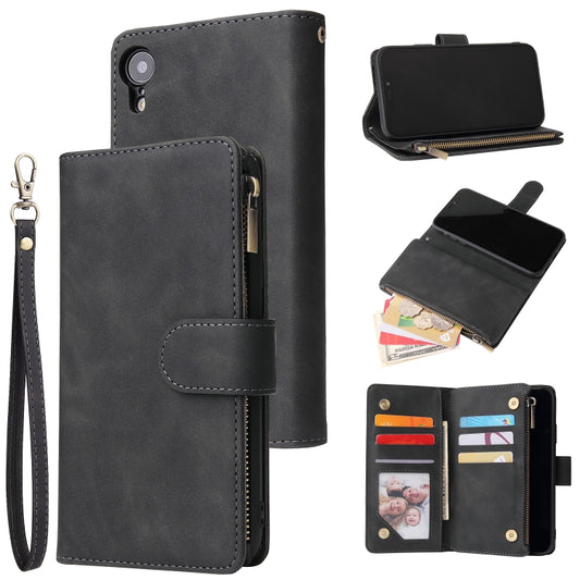 For iPhone XR Multifunctional Retro Frosted Horizontal Flip Leather Case with Card Slot & Holder & Zipper Wallet & Photo Frame & Lanyard(Black) - More iPhone Cases by buy2fix | Online Shopping UK | buy2fix