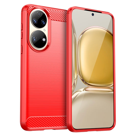 For Huawei P50 Brushed Texture Carbon Fiber TPU Case(Red) - Huawei Cases by buy2fix | Online Shopping UK | buy2fix